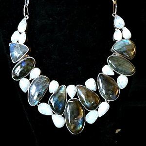 Labradorite and Rainbow Moonstone Necklace in 925